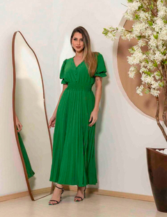 Vestido Longo Plisado - Verde Bandeira