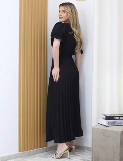 Vestido Longo Plisado - Preto - comprar online