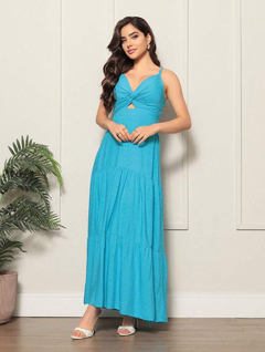 Vestido Longo Pipoca - Azul Céu