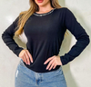 Blusa Malha com Bordado Gola