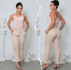 Calça Alfaiataria com cinto - Nude - comprar online