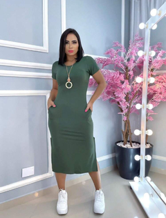 Vestido Midi Viscolycra - Verde Militar