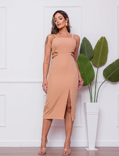 Vestido Midi Alfaiataria - Nude - comprar online