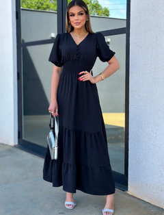 Vestido Longo Botão - Preto