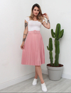 Saia Midi Plisada com cinto - Rose