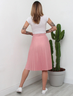 Saia Midi Plisada com cinto - Rose - comprar online