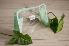 Necesser transparente con bies verde agua