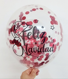 GLOBO DE FELIZ NAVIDAD CON CONFETTI INFLADO CON HELIO