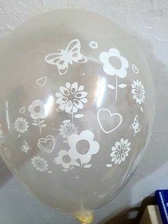 10 globos Cristal con Flores impresas