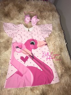 Vestido trapézio Flamingos