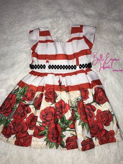 Vestido jardim floral rosas vermelhas