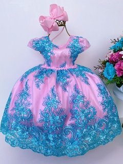 Vestido realeza rosa e azul