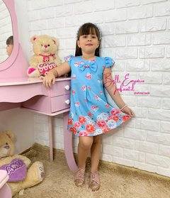 Vestido trapézio floral azul bebê