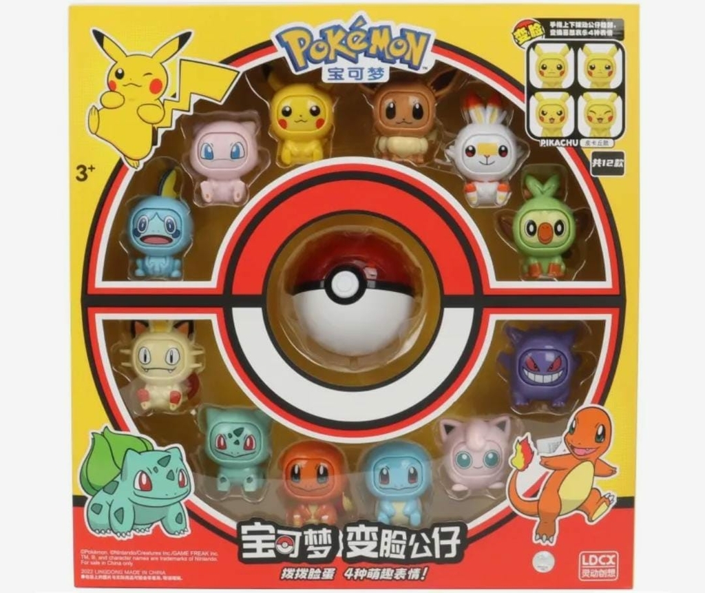 Kit 12 Pokemon Troca Rosto / Face + 1 Pokebola Boneco Figure