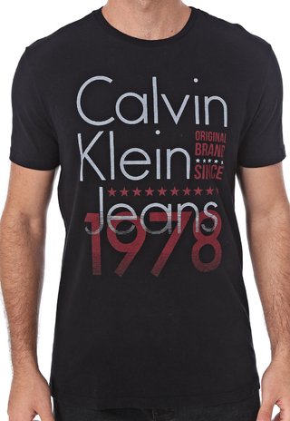 Camiseta Calvin Klein Jeans Lettering Branca/Azul