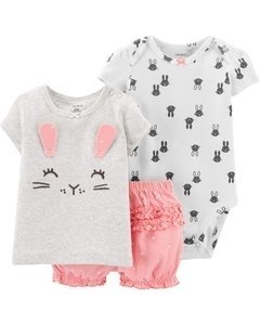 CONJUNTO DE 3 PEÇAS CARTERS COELHINHA