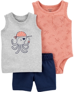 CONJUNTO 3 PEÇAS CARTERS - POLVO PIRATA