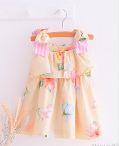 Vestido amarelo floral com babados - comprar online