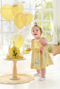 Vestido amarelo floral com babados - loja online