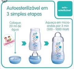 Mamadeira MAM First Bottle Anti-Cólica e Auto-Esterilizável 260ml- AZUL na internet