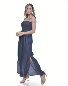 vestido longo jeans com fenda