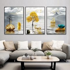 Abstracto árvore de ouro e pedra lago paisagem arte da pintura em tela quadros da arte da parede para sala estar decoração casa na internet