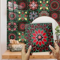 Imagem do 4 tamanhos de cor escura mandala estilo cristal duro filme telhas adesivo quarto decoração da sua casa decalques de parede peel & vara removível pvc papel de parede