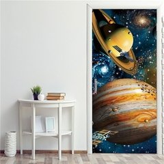 Imagem do Papel de parede com estampa de estrelas do céu, universo 3d, adesivo de porta, mural de pvc, decoração de quarto infantil, pôster de decoração para casa