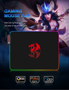 Imagem do Mousepad redragon pluto p026 para jogos, 9 modos de iluminação, base de borracha 330*260*3mm para jogos, com borda de bloqueio