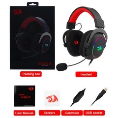 Redragon zeus x rgb gaming usb fone de ouvido com cancelamento de ruído, 7.1 surround compute fone de ouvido microfone para pc ps4 h510