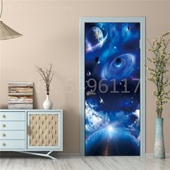 Astronauta Adesivo de porta Lua Terra Planeta Espaço porta Papéis de parede Adesivo de parede 3D Peel and Stick Vinil Quarto sala de estar Decoração Poster DIY Móveis geladeira porta adesivos - loja online