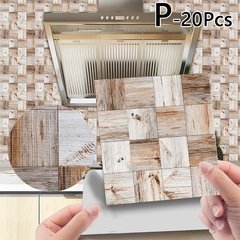 20pc pvc à prova dwaterproof água telha de grão de madeira adesivo cozinha banheiro auto adesivo parede sala estar quarto papel de parede decoração da sua casa na internet