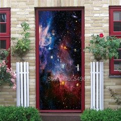 Imagem do Astronauta Adesivo de porta Lua Terra Planeta Espaço porta Papéis de parede Adesivo de parede 3D Peel and Stick Vinil Quarto sala de estar Decoração Poster DIY Móveis geladeira porta adesivos