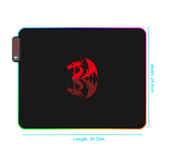 Mousepad redragon pluto p026 para jogos, 9 modos de iluminação, base de borracha 330*260*3mm para jogos, com borda de bloqueio na internet