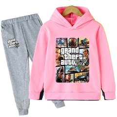 GTA V 2021 outono moda da criança do bebê meninos dos desenhos animados roupa grande roubo auto manga longa hoodies topos + calças compridas 2 pçs conjunto terno esportivo