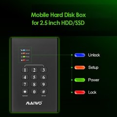 Maiwo 2.5 polegada sata iii para usb 3.0 criptografado gabinete de disco rígido 2tb senha bloqueado hdd ssd caso disco rígido externo gabinete