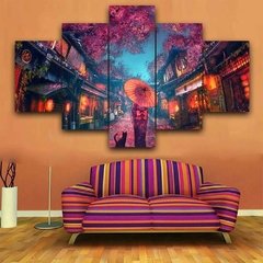 Lona de arte de parede estilo japonês, 5 peças, kimono, menina, decoração, imagens modulares, moderno, sala de estar, decoração