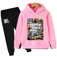 Imagem do GTA V 2021 outono moda da criança do bebê meninos dos desenhos animados roupa grande roubo auto manga longa hoodies topos + calças compridas 2 pçs conjunto terno esportivo