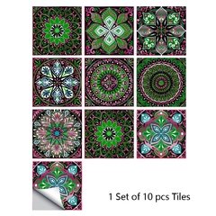 Imagem do 10/15/20/30cm colorido mandala estilo telha adesivo cozinha/banheiro guarda-roupa superfície brilhante arte mural casca & vara decalques de parede