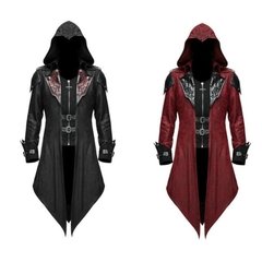 2022 masculino trench coat couro com capuz gótico medieval renascentista retro punk assassino creed casacos de manga longa S-3XL