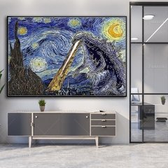 Godzilla monstros estrelado noite van gogh poster moderno sala de estar decoração da lona arte da parede impressões para casa - comprar online