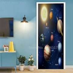 Astronauta Adesivo de porta Lua Terra Planeta Espaço porta Papéis de parede Adesivo de parede 3D Peel and Stick Vinil Quarto sala de estar Decoração Poster DIY Móveis geladeira porta adesivos - loja online