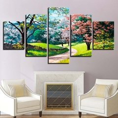 Imagem do 5 painéis de flor árvore primavera paisagem pintura da lona paisagem cartazes e impressões decoração para casa imagem da parede sala estar sem moldura