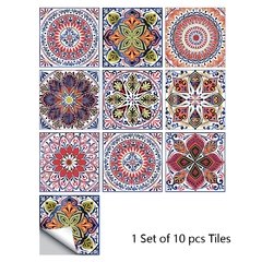 10/15/20/30cm colorido mandala estilo telha adesivo cozinha/banheiro guarda-roupa superfície brilhante arte mural casca & vara decalques de parede - comprar online