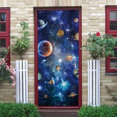 Imagem do Papel de parede com estampa de estrelas do céu, universo 3d, adesivo de porta, mural de pvc, decoração de quarto infantil, pôster de decoração para casa