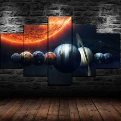 Quadro de lona com 5 painéis, arte de pintura em tela, para decoração de parede, sem moldura, 8 planetas, sistema solar