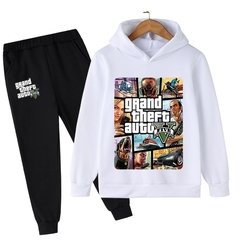 GTA V 2021 outono moda da criança do bebê meninos dos desenhos animados roupa grande roubo auto manga longa hoodies topos + calças compridas 2 pçs conjunto terno esportivo - comprar online