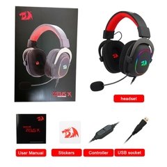 Redragon zeus x rgb gaming usb fone de ouvido com cancelamento de ruído, 7.1 surround compute fone de ouvido microfone para pc ps4 h510