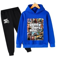 Imagem do GTA V 2021 outono moda da criança do bebê meninos dos desenhos animados roupa grande roubo auto manga longa hoodies topos + calças compridas 2 pçs conjunto terno esportivo