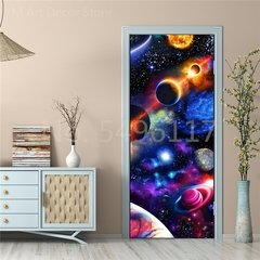 Astronauta Adesivo de porta Lua Terra Planeta Espaço porta Papéis de parede Adesivo de parede 3D Peel and Stick Vinil Quarto sala de estar Decoração Poster DIY Móveis geladeira porta adesivos na internet